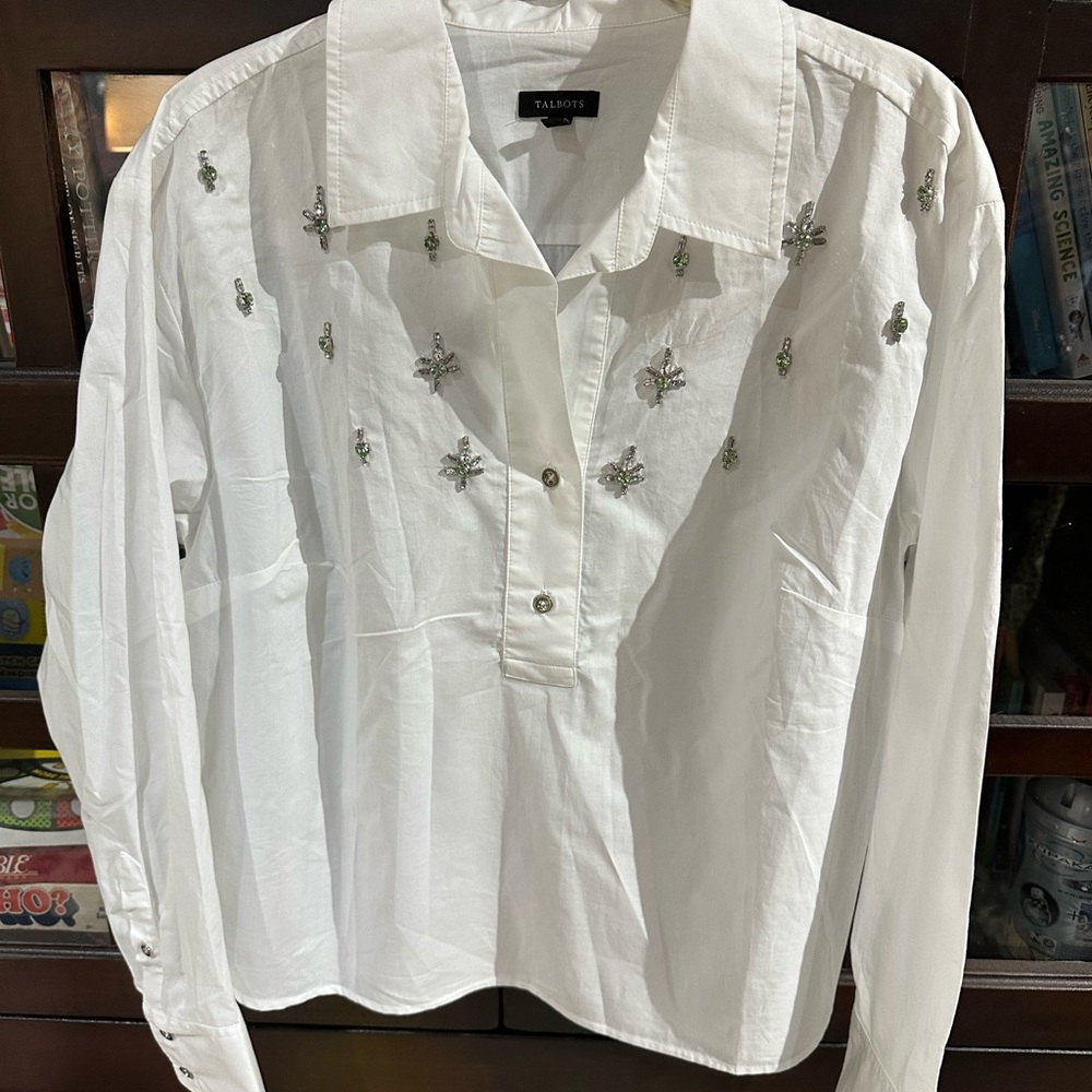 Talbots White Embellished Blouse